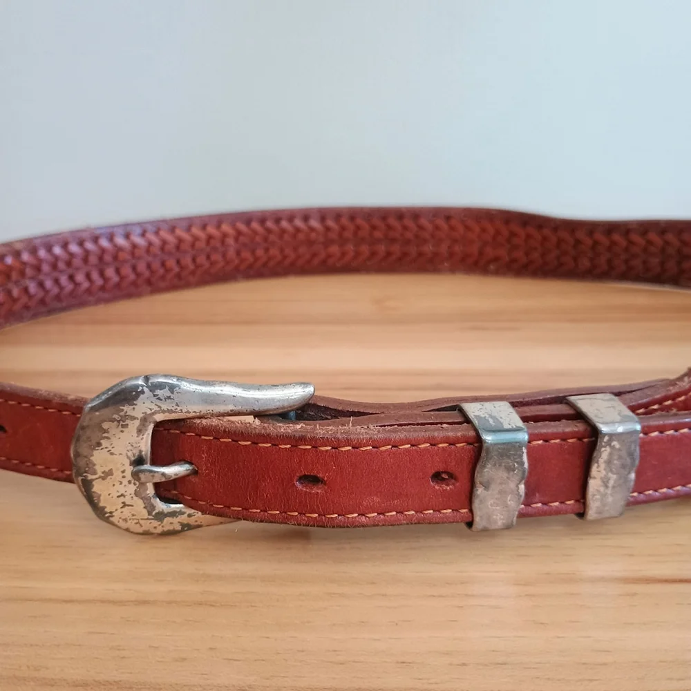 Vintage Levis Brown Braided Belt Womens Size 34 Brass Buckle Western